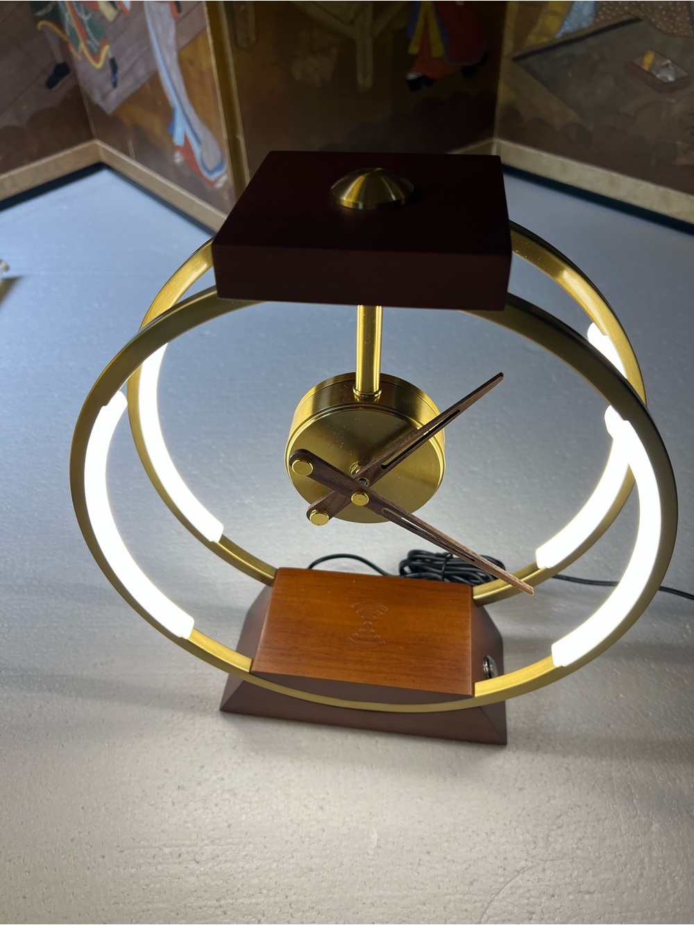 Golden Time LED Table Lamp Clock With Charger Dimmer Wood Base New In Box